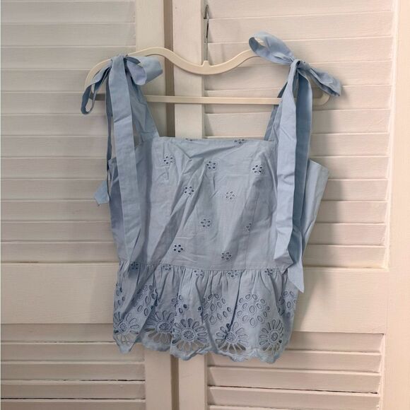 Rebecca Minkoff Broderie Anglaise Embroidered Blouse in Sky Blue - Picture 1 of 5